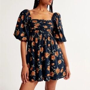 Abercrombie & Fitch The A&F Emerson Linen-Blend Puff Sleeve Mini Dress